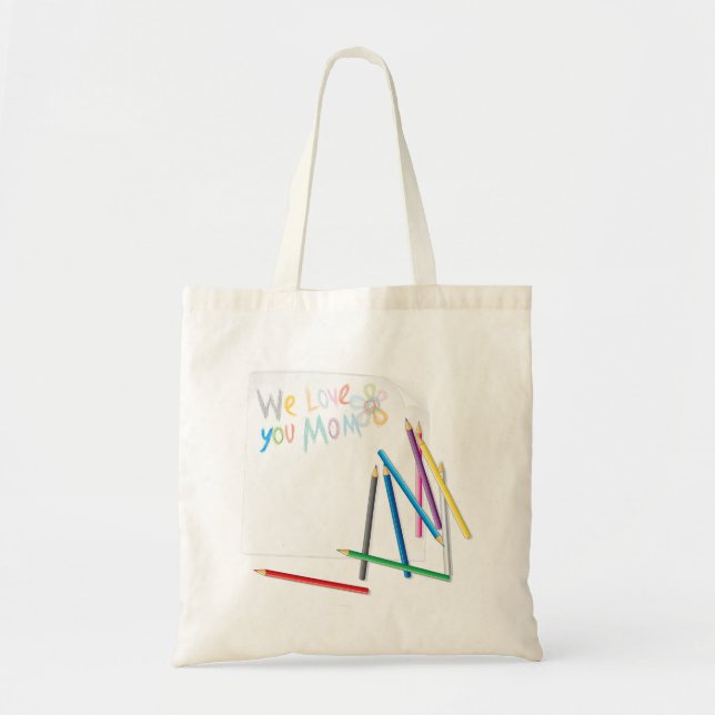 We Love You Mom Hand-Drawn Crayon Art Tote Bag (Front)