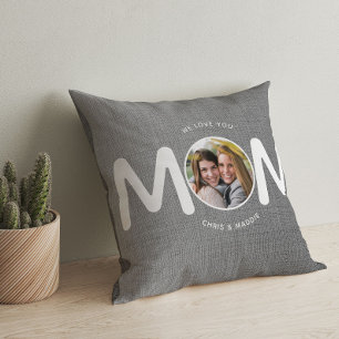 We Love You MOM Modern Mothers Day Gift Grey Photo Cushion