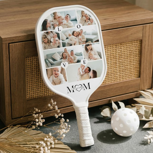 We Love You Mom Personalized Mother Photo Collage Pickleball Paddle (We Love You Mom Personalized Mother Photo Collage Pickleball Paddle)