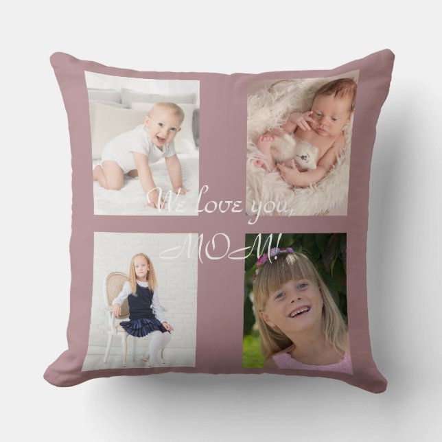 We Love You MOM Photo Collage Mother's Day Cushion (Front)