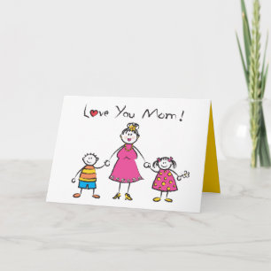 We Love You Mum Cartoon Family Happy Mother's Day Card