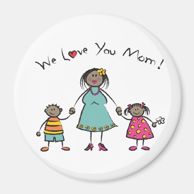 We Love You Mum Cartoon Family Happy Mother's Day Magnet (Front)
