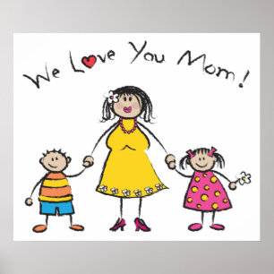We Love You Mum Cartoon Family Happy Mother's Day Poster