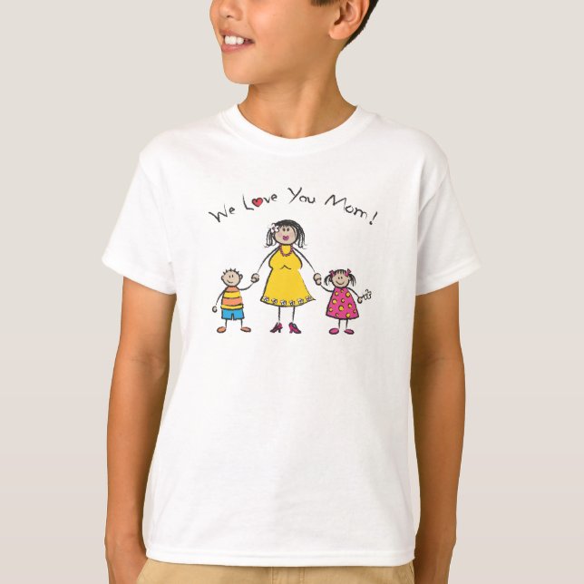 We Love You Mum Cartoon Family Happy Mother's Day T-Shirt (Front)