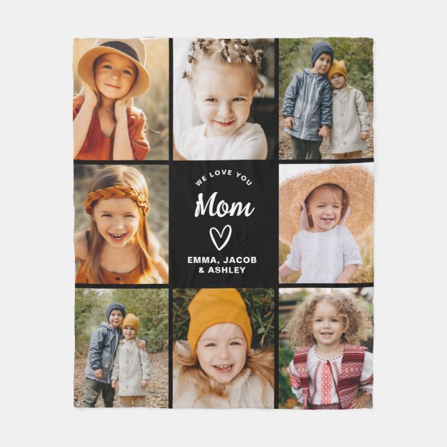 We Love You Mum Family Modern Photo Collage Fleece Blanket (Front)