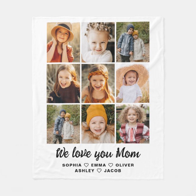 We Love You Mum Family Modern Photo Collage Fleece Blanket (Front)