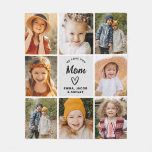 We Love You Mum Family Modern Photo Collage Fleece Blanket
