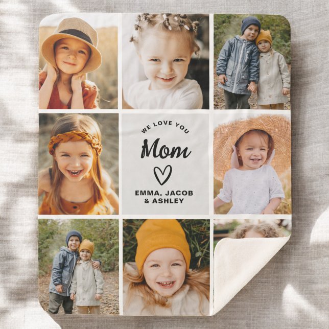 We Love You Mum Family Modern Photo Collage Sherpa Blanket (Creator Uploaded)