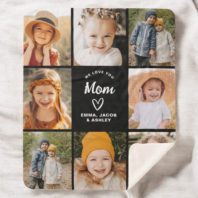 We Love You Mum Family Modern Photo Collage Sherpa Blanket (Creator Uploaded)