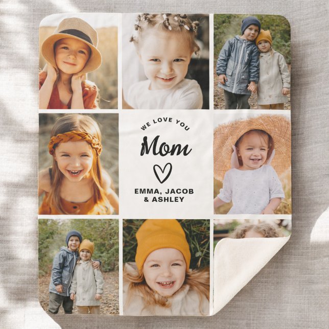 We Love You Mum Family Modern Photo Collage Sherpa Blanket (Creator Uploaded)