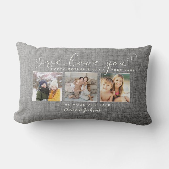 We love You Mum Family Photo Collage Modern Rustic Lumbar Cushion (Front)