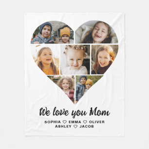 We Love You Mum Heart Modern Photo Collage Fleece Blanket