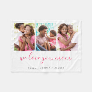We Love You Mum Mother's Day 3 Photo Collage Fleece Blanket