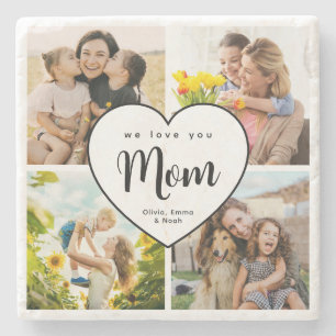We Love You Mum Personalised 4 Photo Collage Stone Coaster