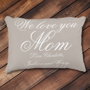 'We love you Mum' Personalised Grey and White Decorative Cushion