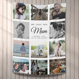 We Love you MUM Photo Collage Mother's Day Family Fleece Blanket