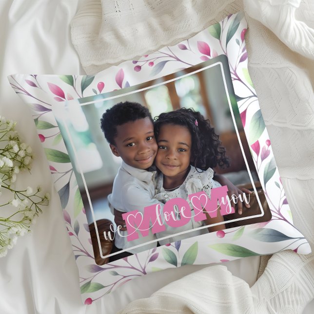 We Love You Mum Photo Pink Floral Mother's Day Cushion (Creator Uploaded)