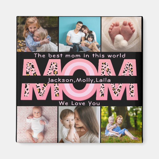 We Love You Mum Pink Minimalist 6 Photo collage Magnet (Front)