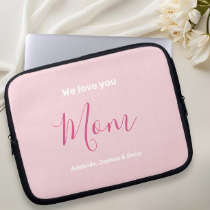 We Love You Mum Pink Minimalist Laptop Sleeve