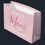 We Love You Mum Pink Minimalist  Large Gift Bag<br><div class="desc">We Love You Mum Pink Minimalist Design. Sweet, feminine, simple, modern and elegant typography. Text on Front & Back is "We love you", "Mum", and "Your Names". All the text can easily be changed to your own lovely messages. Order this stylish gift bag today to express your love and thanks...</div>