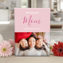 We Love You Mum Pink Minimalist Photo Block