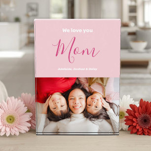 We Love You Mum Pink Minimalist Photo Block