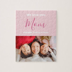 We Love You Mum Pink Minimalist Photo Jigsaw Puzzle