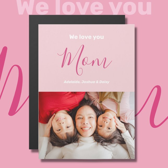 We Love You Mum Pink Minimalist Photo Magnet Card (Creator Uploaded)