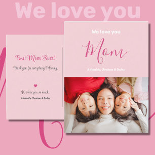 We Love You Mum Pink Minimalist Photo Postcard
