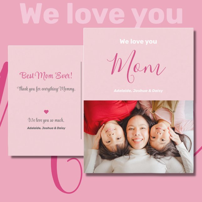 We Love You Mum Pink Minimalist Photo Postcard (Creator Uploaded)