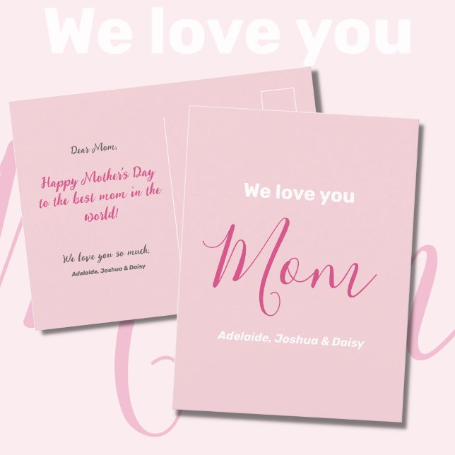 We Love You Mum Pink Minimalist  Postcard (Creator Uploaded)