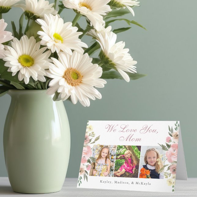 We Love You Mum Pretty Floral Mother's Day Photo Card (Creator Uploaded)