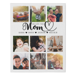 We Love You Mum Script Kids Names Photo Collage Faux Canvas Print