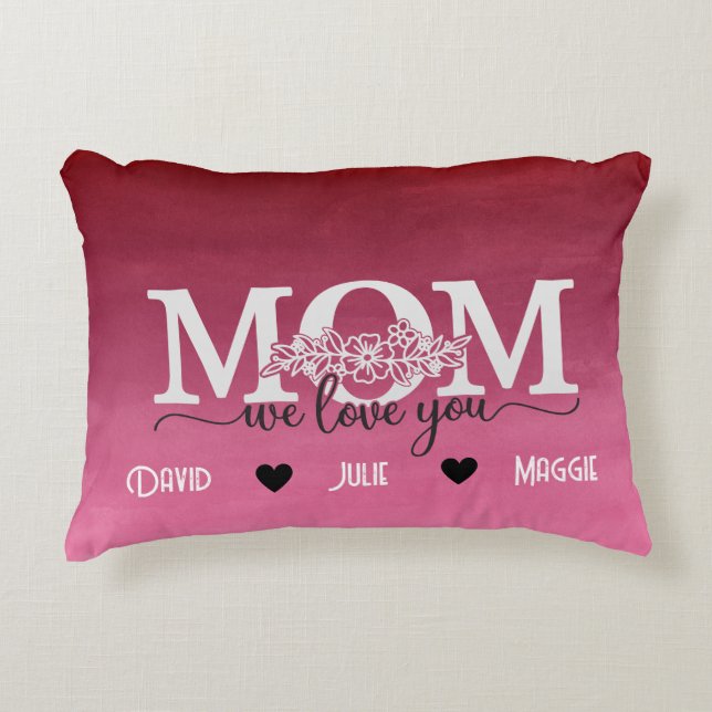 We love you Mum three photo collage & names  Accen Decorative Cushion (Front)