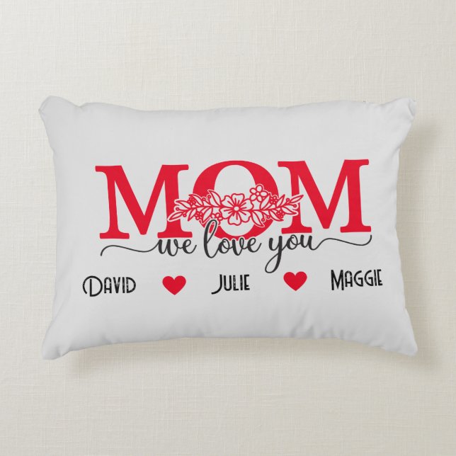 We love you Mum three photo collage & names Decorative Cushion (Front)