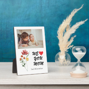 We Love You Mum Wildflower Heart Photo Plaque