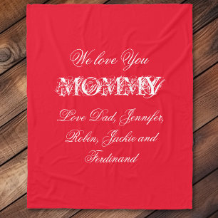 'We Love You Mummy' Custom Names Chic Red Fleece Blanket