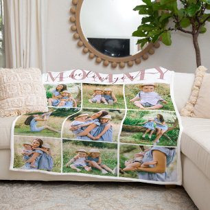 We Love You Mummy Dusty Rose Photo Collage Fleece Blanket