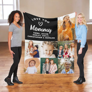 We Love You Mummy Family Modern Photo Collage Fleece Blanket