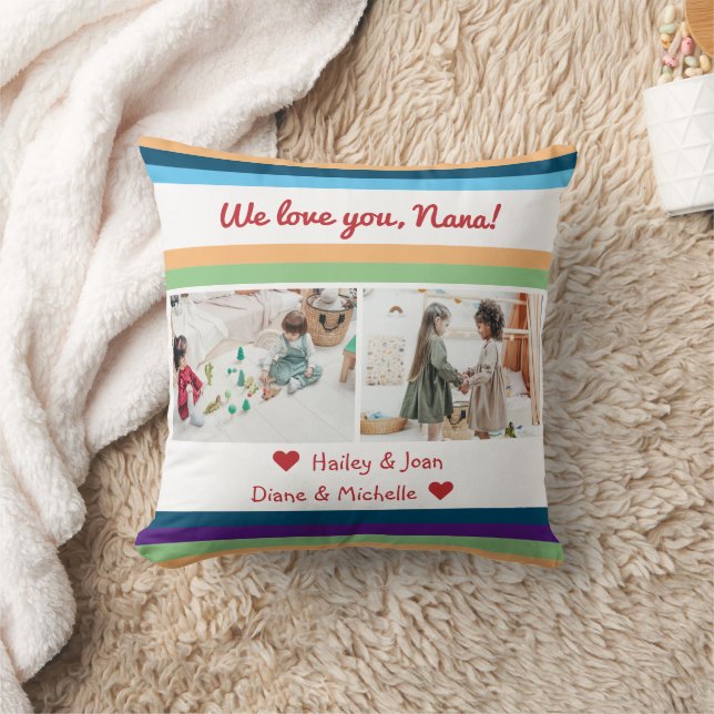 We Love You Nana 2 Photos Names Colour Bands Make Cushion (Blanket)