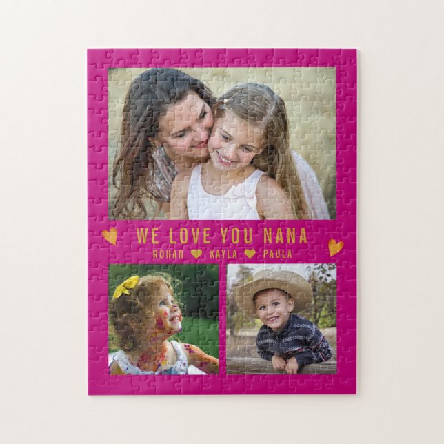 We Love You Nana 3 Photo Collage Pink Jigsaw Puzzle (Vertical)