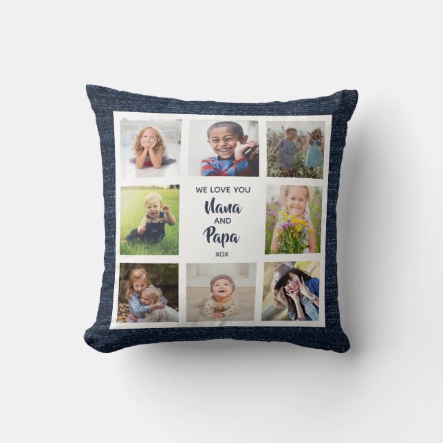 We Love You Nana and Papa Pillow with 8 Photos  (Front)