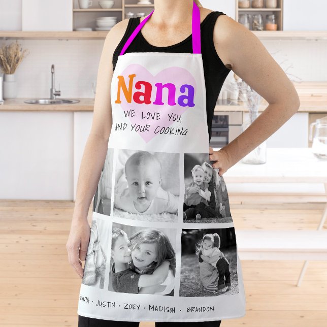 We Love You Nana Colourful Rainbow 6 Photo Collage Apron (Creator Uploaded)