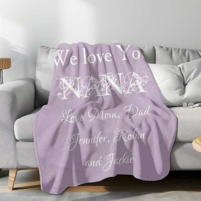 'We Love You Nana' Custom Names Gorgeous Mauve Fleece Blanket (We Love You Nana' Custom Family Names Gorgeous Mauve Fleece Blanket.)