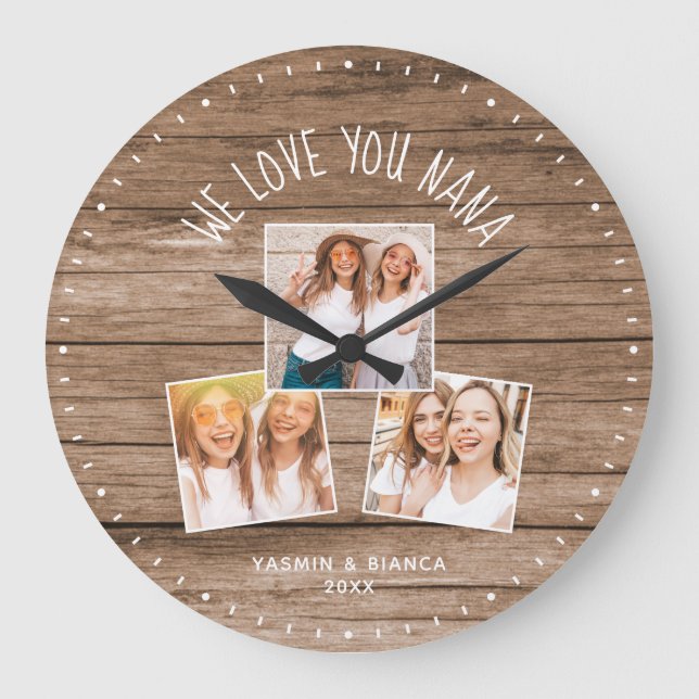 WE LOVE YOU NANA Custom Photo Collage Mothers Day Large Clock (Front)
