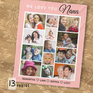 We Love You Nana Grandkids 13 Photo Collage Pink Fleece Blanket