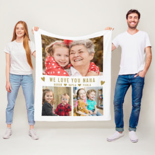 We Love You Nana Grandkids 3 Photo Collage White   Fleece Blanket