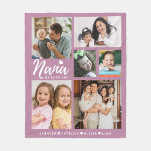We Love You Nana Grandkids 6 Photo Collage Pink Fleece Blanket
