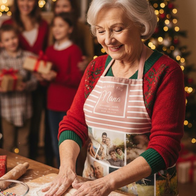 WE LOVE YOU NANA Grandmother Photo Collage Pink Apron (Creator Uploaded)