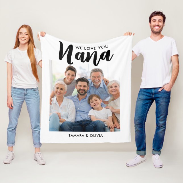 We Love You Nana One Photo Personalised White Fleece Blanket (In Situ)